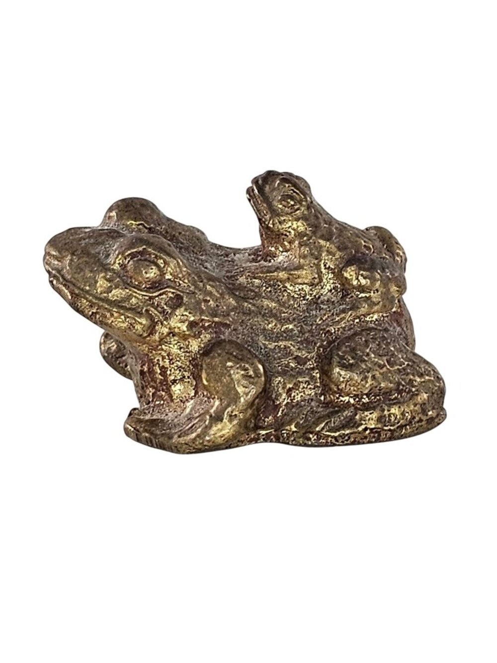 Brass Frog Toad Mama With Baby On Back Figurine Small Sculpture Vintage Decor